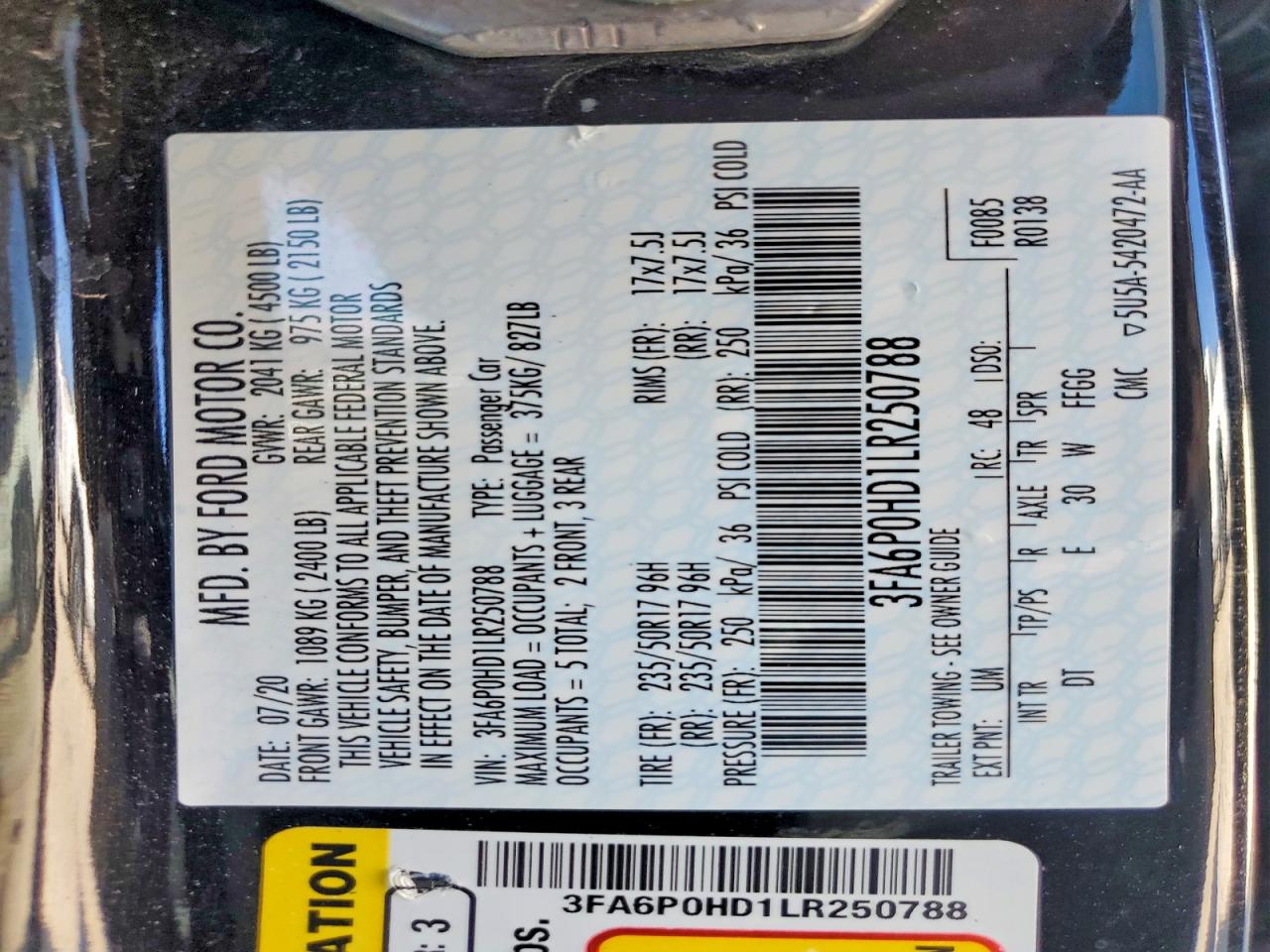 2020 FORD FUSION SE photo 12