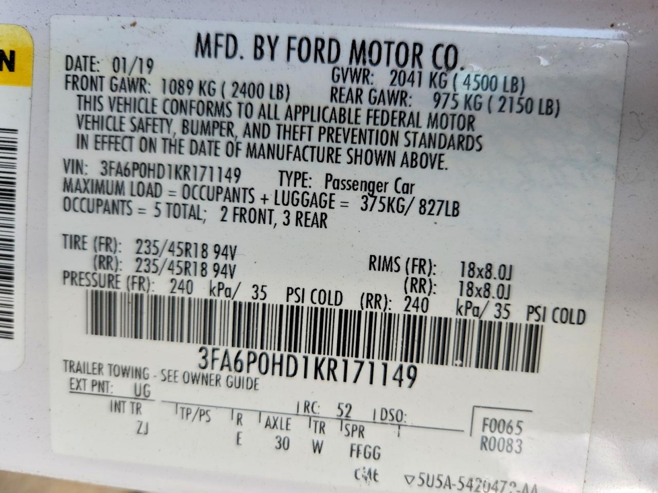 2019 FORD FUSION SE photo 23