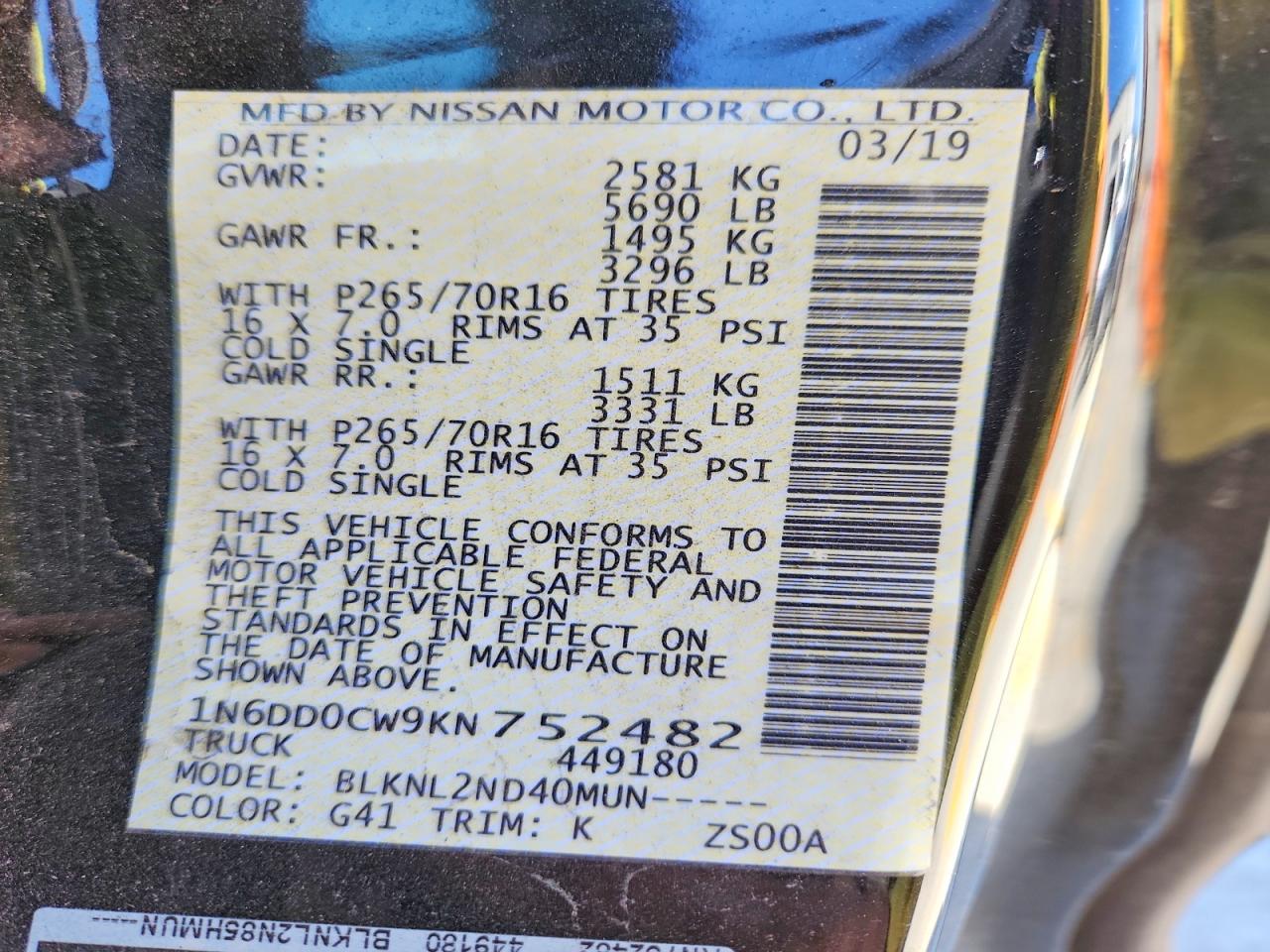 2019 NISSAN FRONTIER SV V6 photo 34