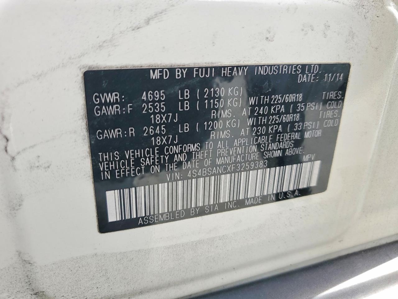 2015 SUBARU OUTBACK 2.5I LIMITED photo 13