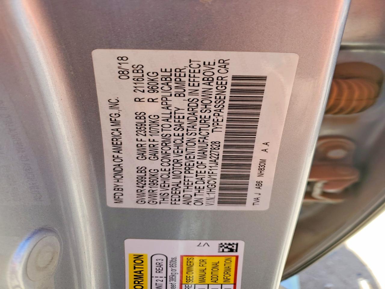 2018 HONDA ACCORD LX photo 34