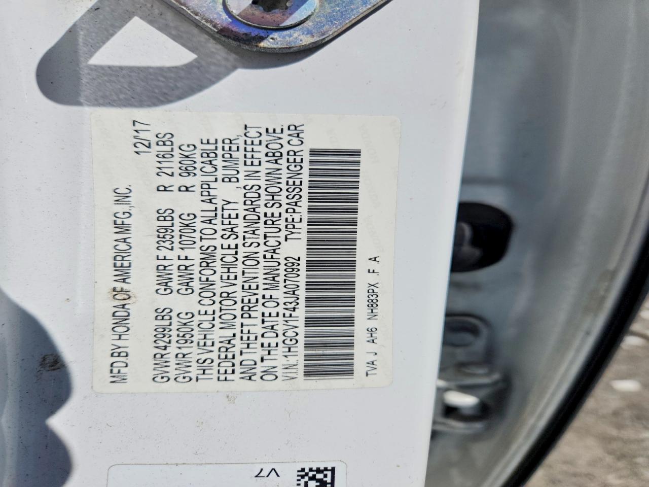 2018 HONDA ACCORD EX photo 34