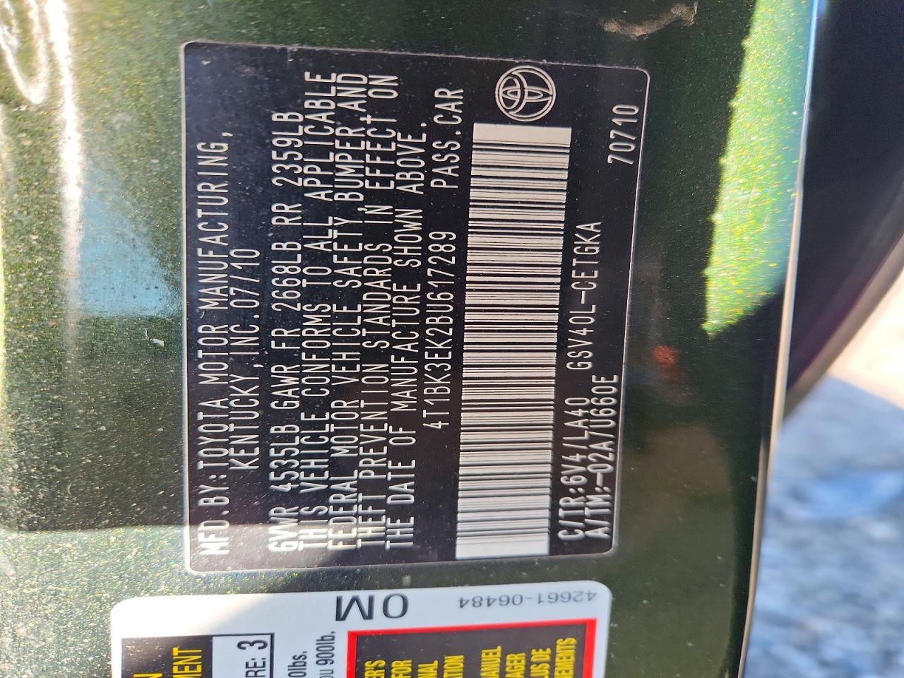 2011 TOYOTA CAMRY XLE V6 photo 12