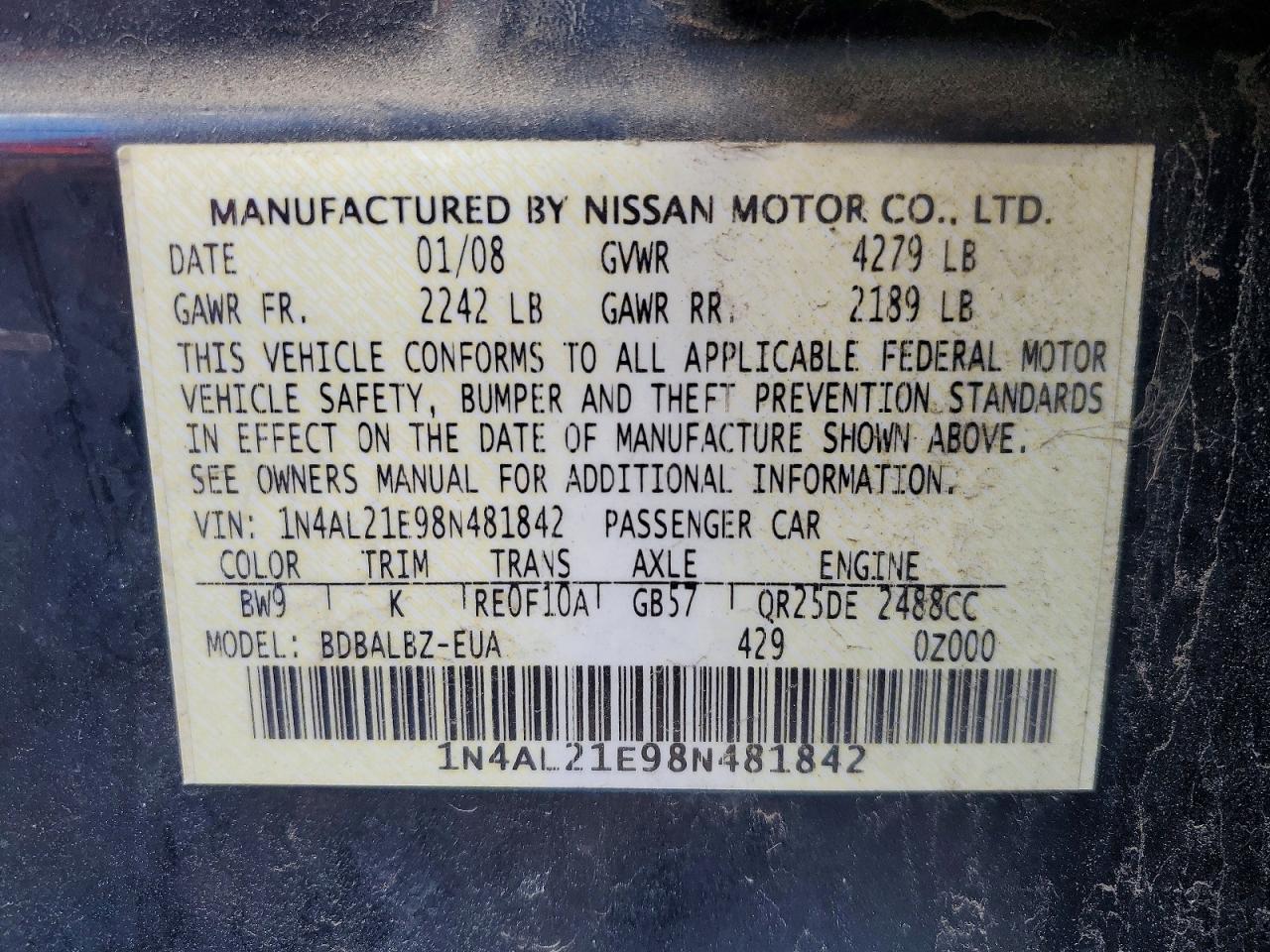 2008 NISSAN ALTIMA 2.5 photo 37