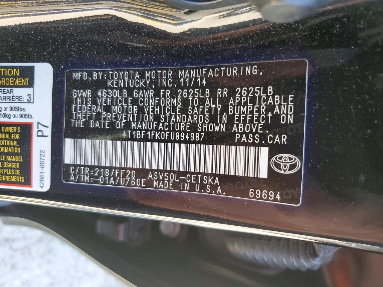 2015 TOYOTA CAMRY SE photo 12