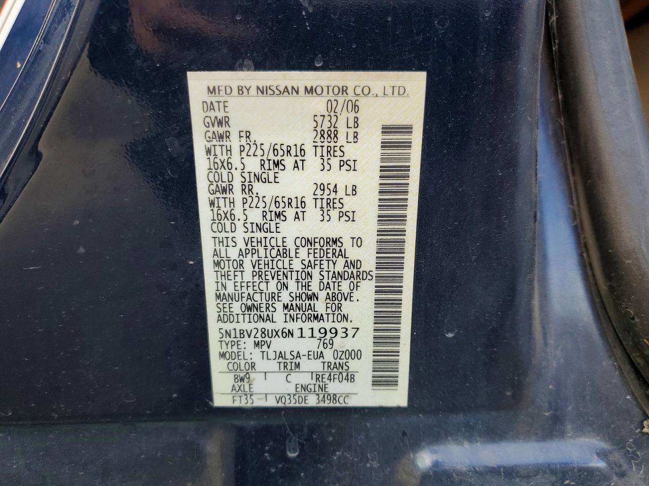 2006 NISSAN QUEST 3.5 photo 37