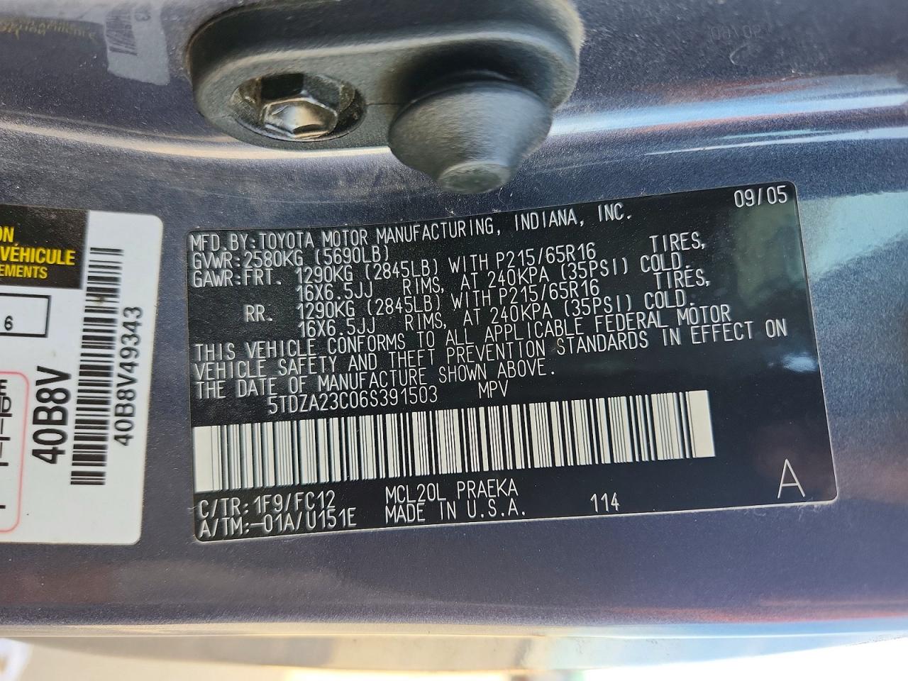 2006 TOYOTA SIENNA LE 8 PASSENGER photo 25