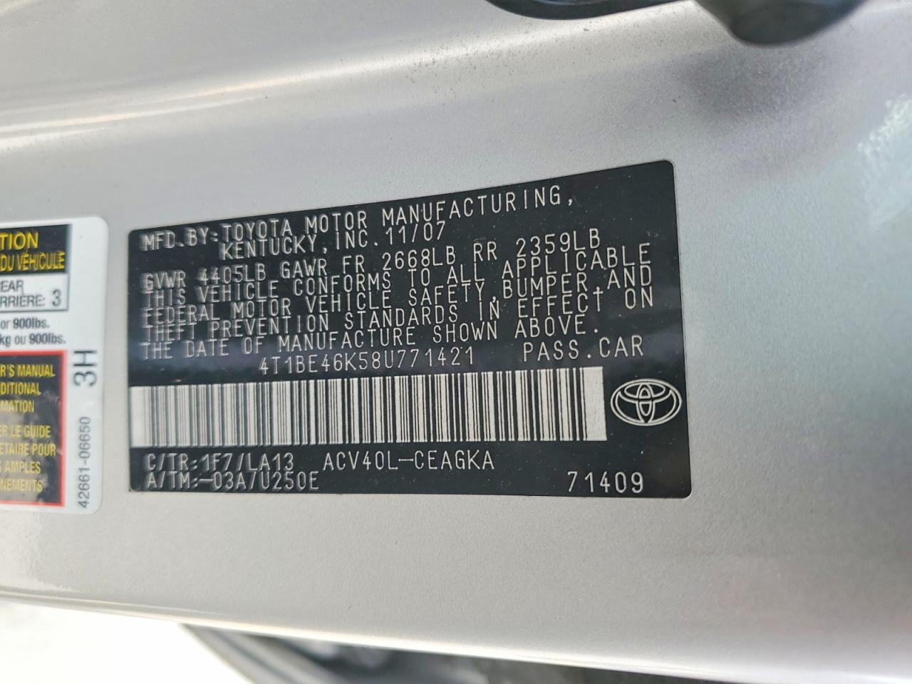 2008 TOYOTA CAMRY XLE photo 34