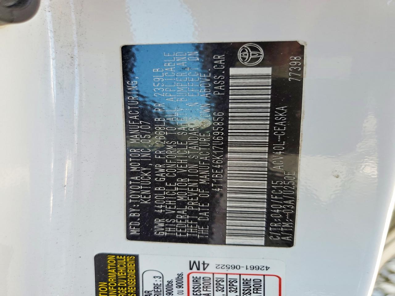 2007 TOYOTA CAMRY SE photo 23