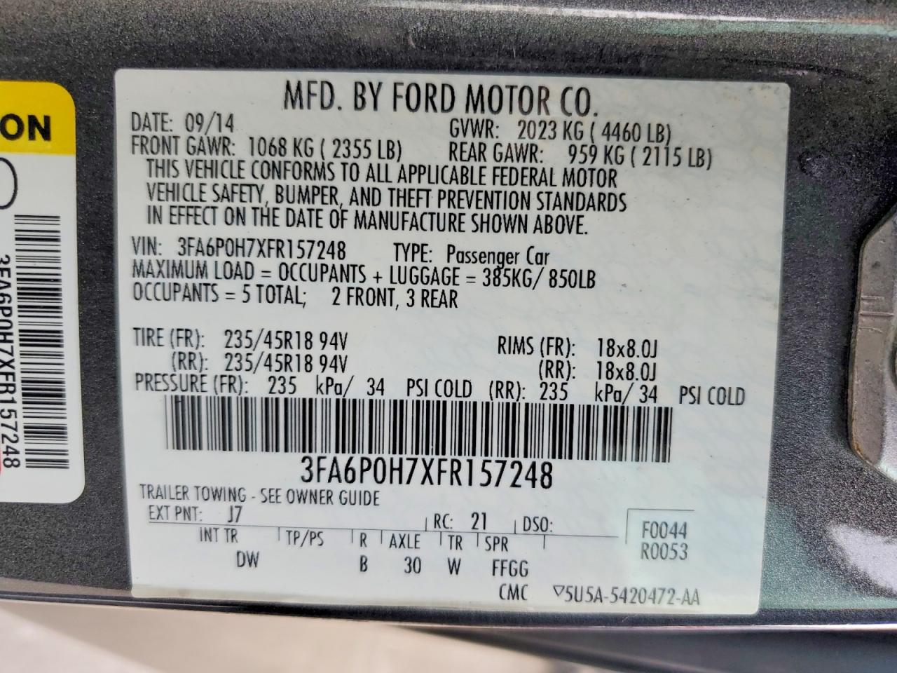 2015 FORD FUSION SE photo 37