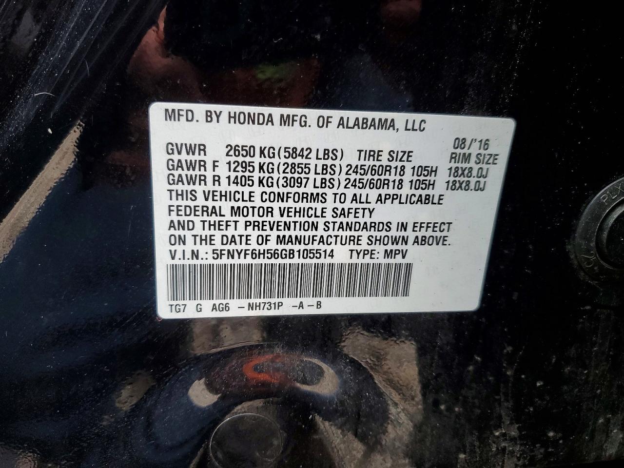 2016 HONDA PILOT EXL photo 37