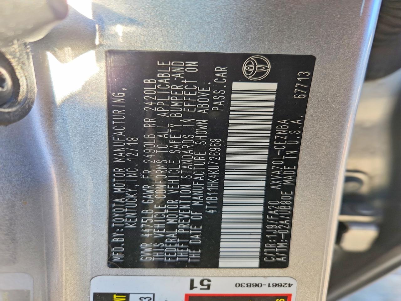 2019 TOYOTA CAMRY LE photo 34