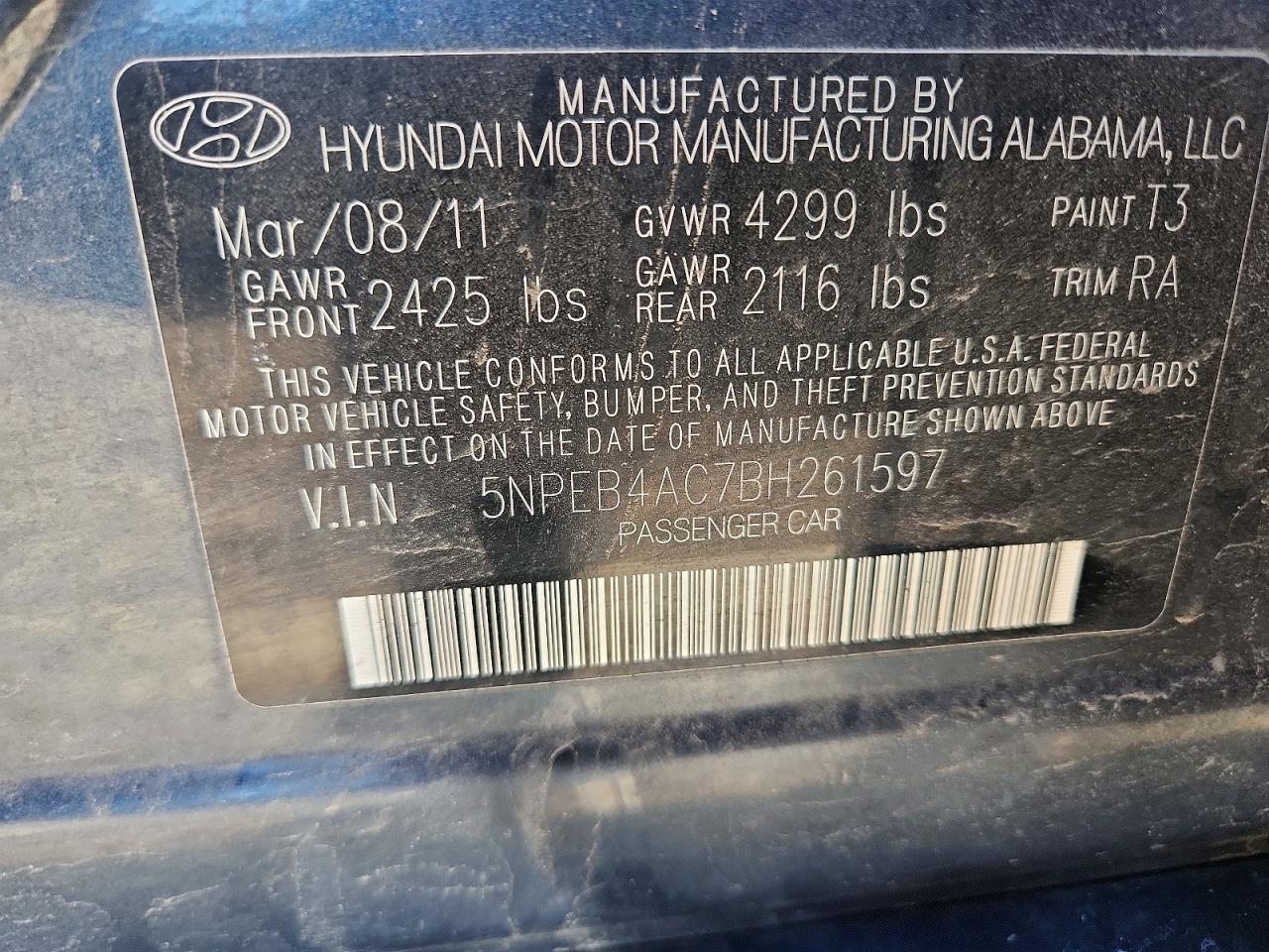 2011 HYUNDAI SONATA GLS photo 34