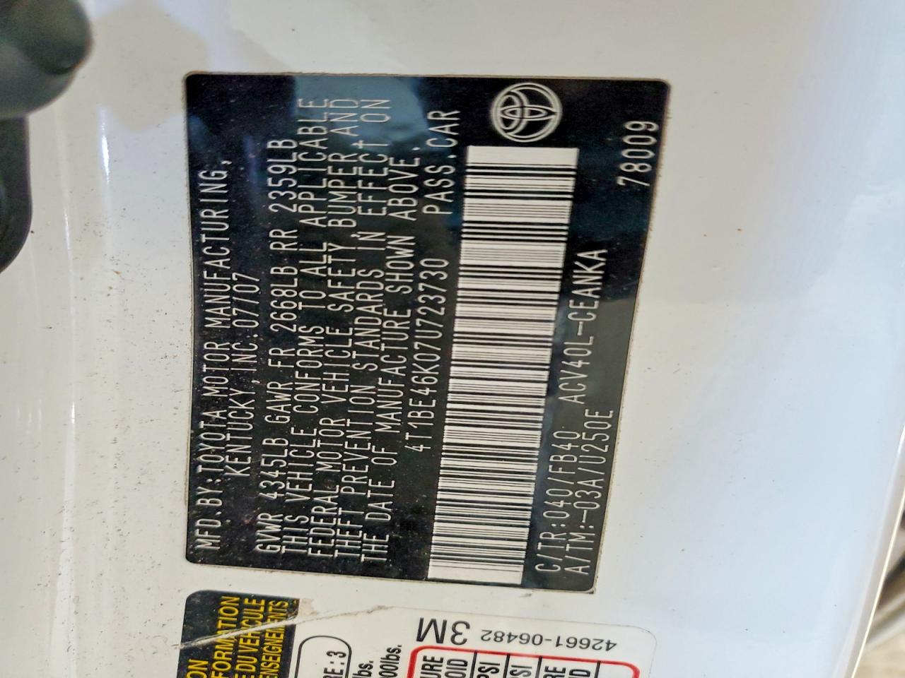 2007 TOYOTA CAMRY LE photo 23