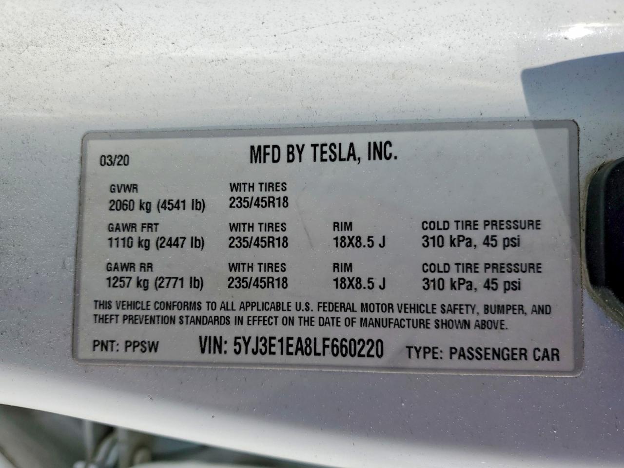 2020 TESLA MODEL 3 photo 23