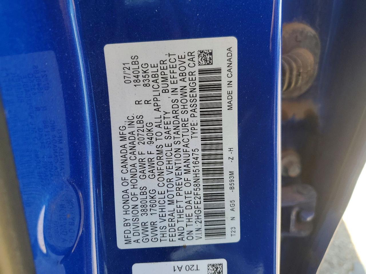 2022 HONDA CIVIC SPORT photo 23