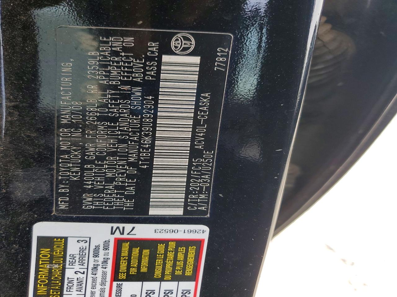 2009 TOYOTA CAMRY SE photo 12