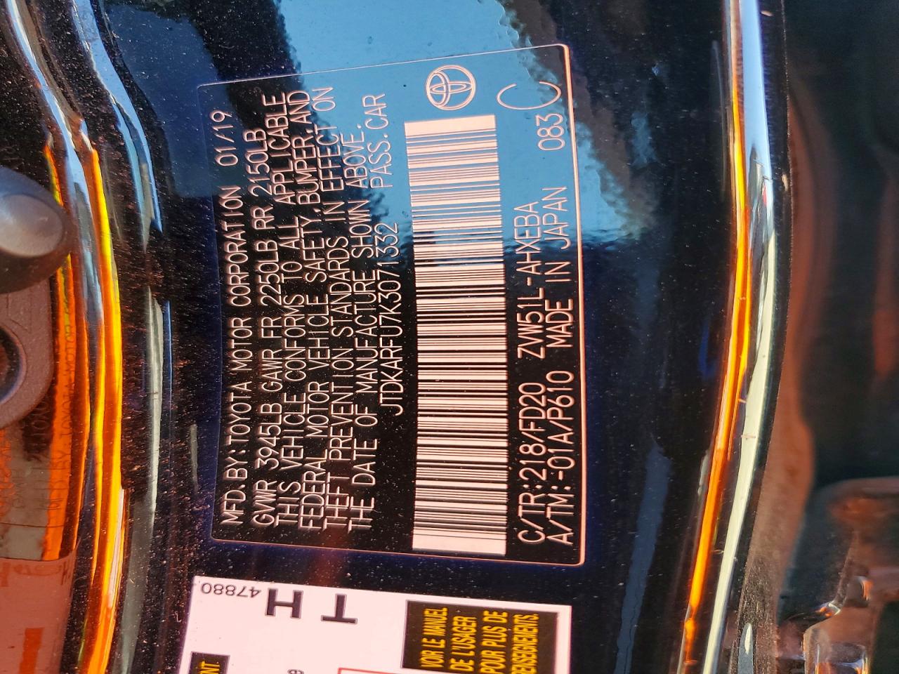 2019 TOYOTA PRIUS LE photo 23