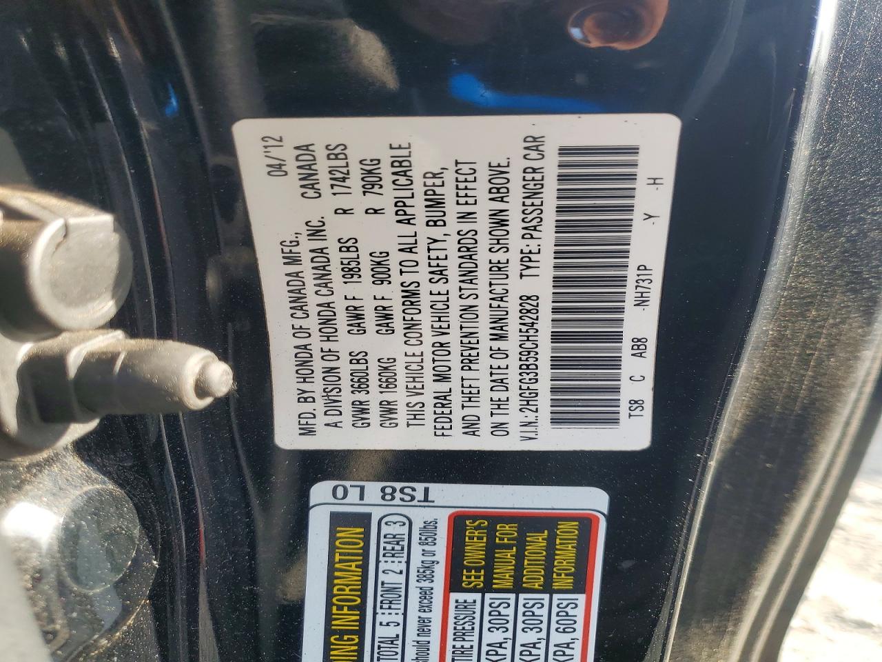 2012 HONDA CIVIC LX photo 13
