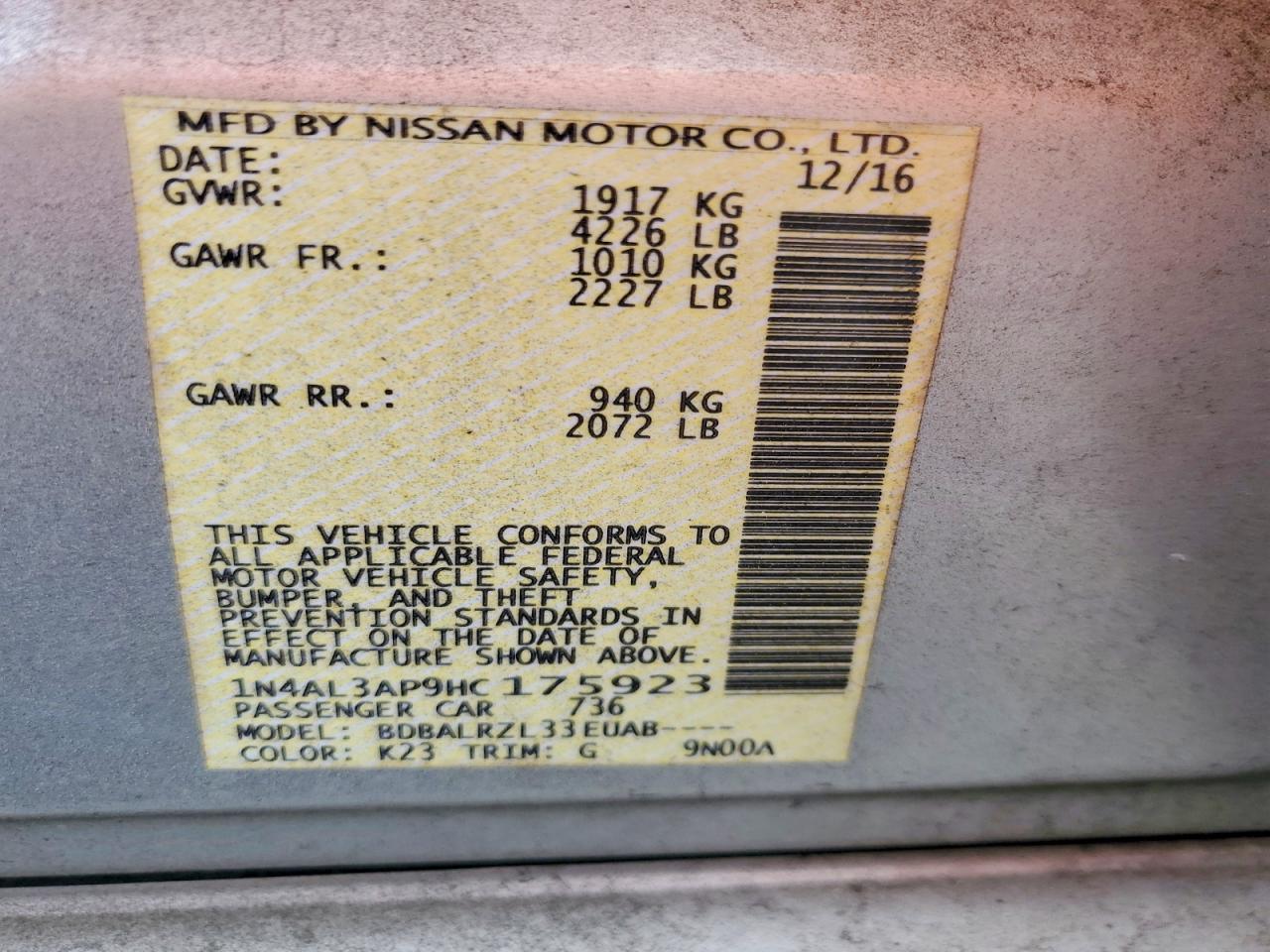 2017 NISSAN ALTIMA 2.5 SL photo 12