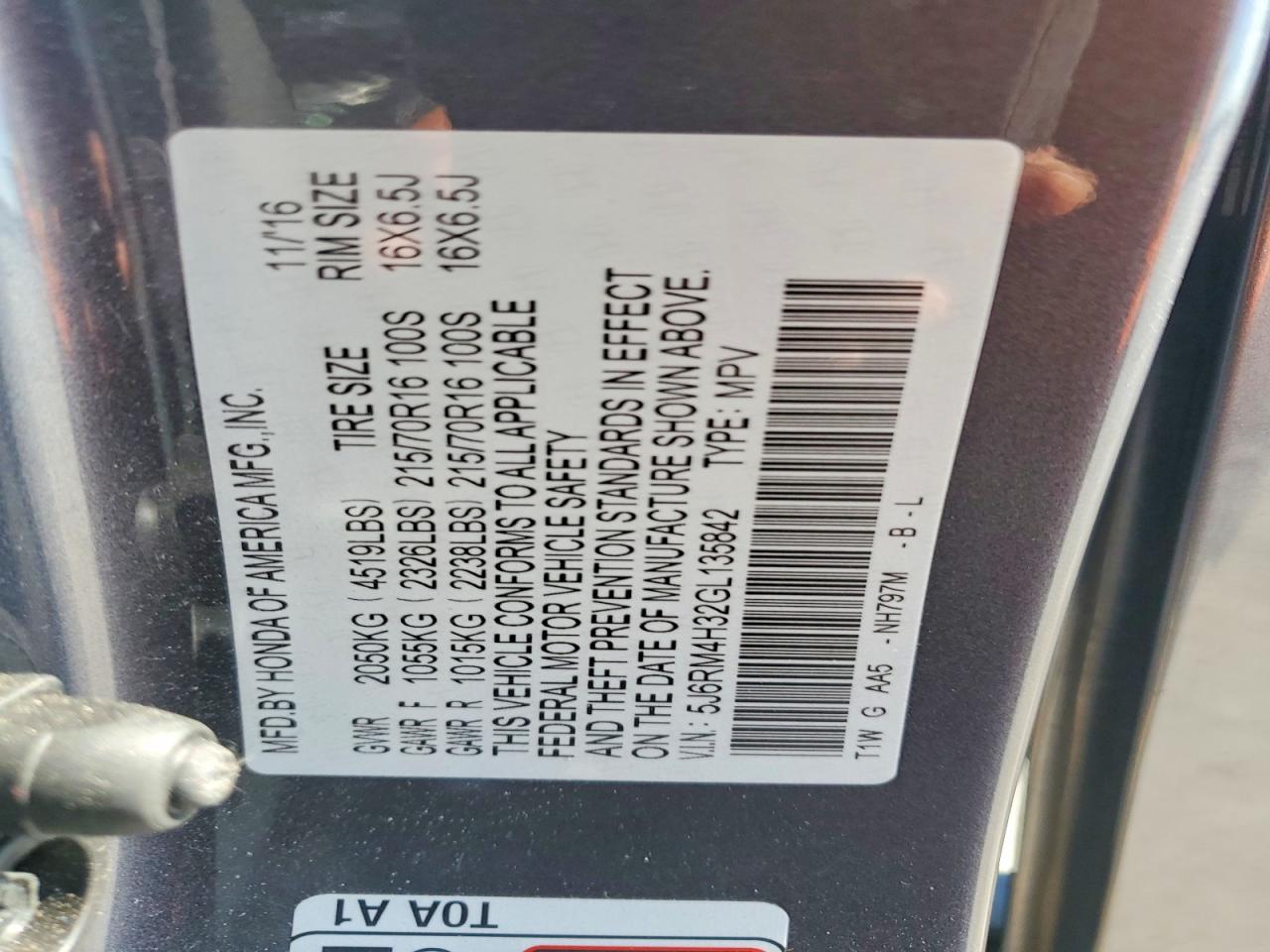 2016 HONDA CR-V LX photo 34