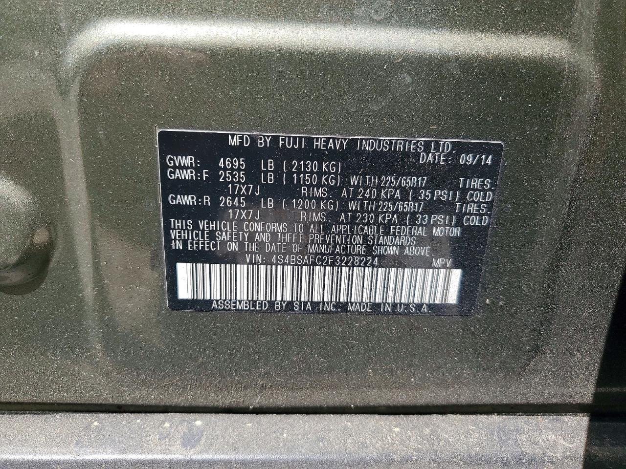 2015 SUBARU OUTBACK 2.5I PREMIUM photo 40