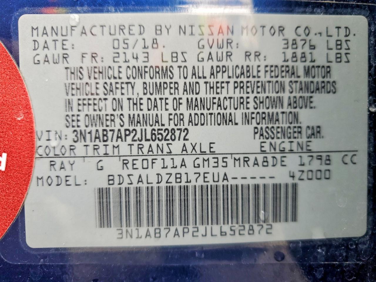 2018 NISSAN SENTRA SV photo 37