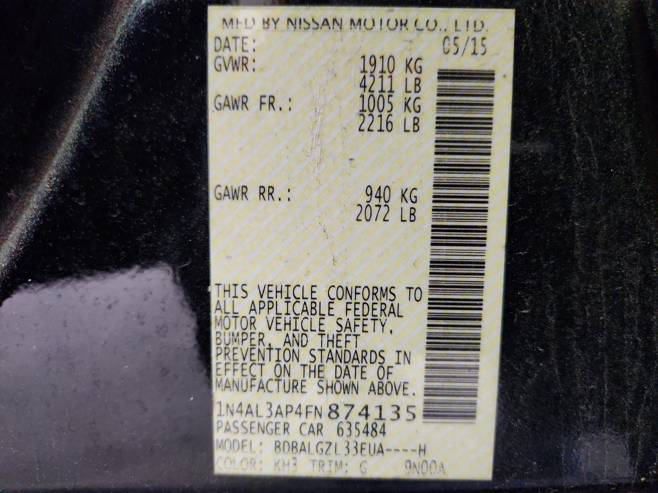 2015 NISSAN ALTIMA 2.5 S photo 25