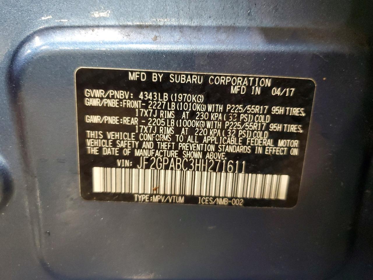 2017 SUBARU CROSSTREK PREMIUM photo 40