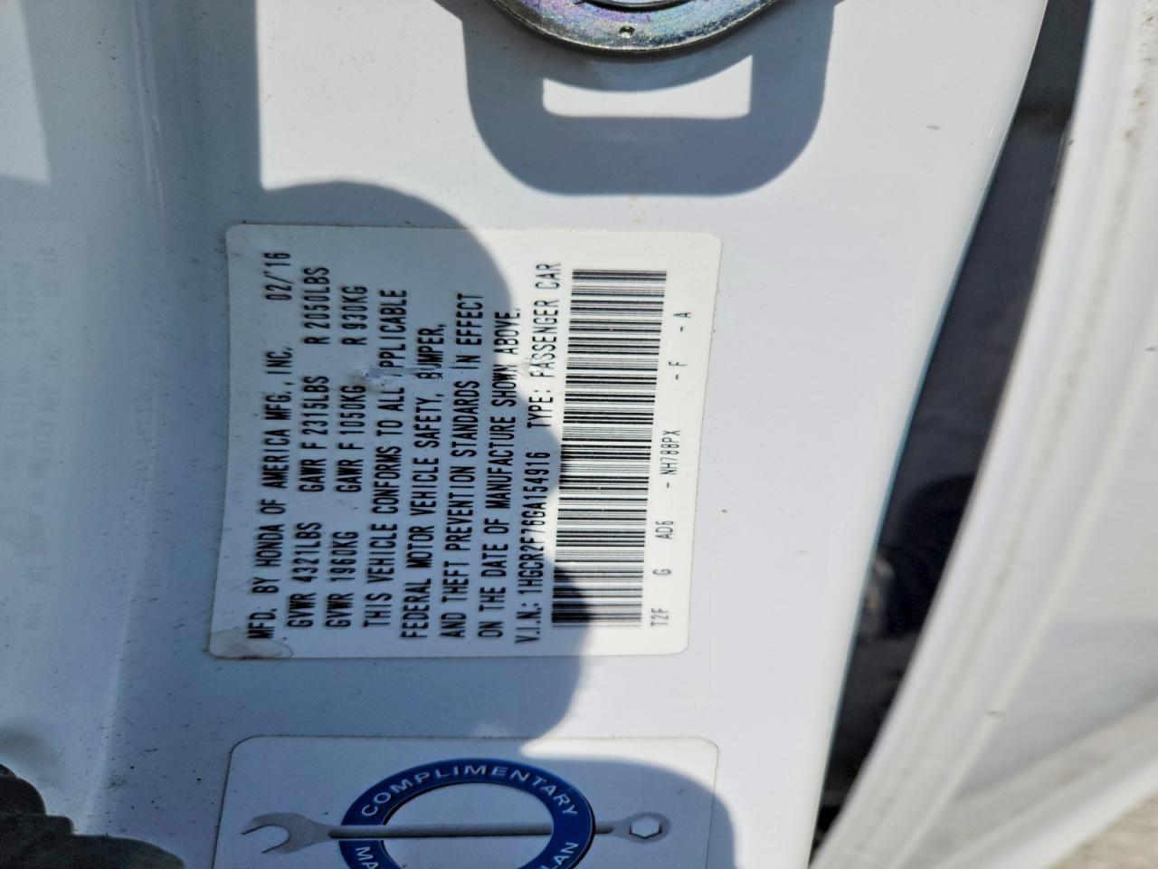 2016 HONDA ACCORD EX photo 25