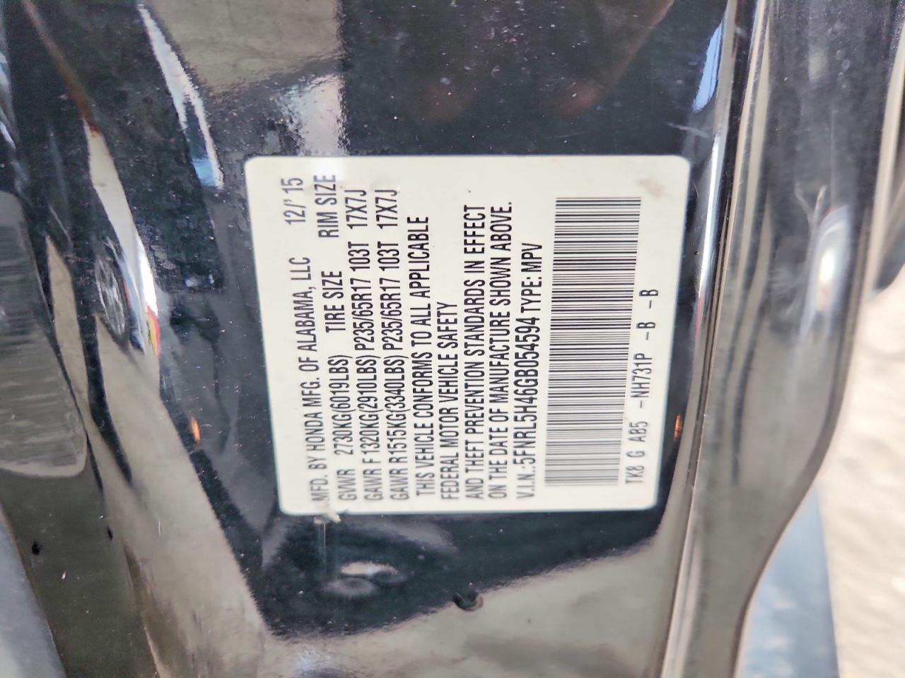 2016 HONDA ODYSSEY VAN photo 37