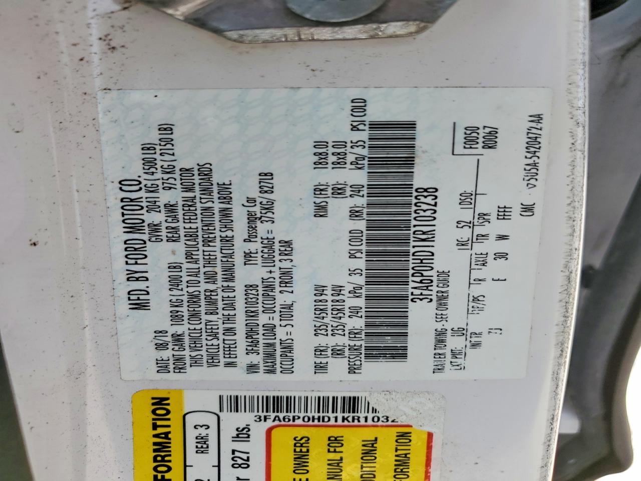 2019 FORD FUSION SE photo 23