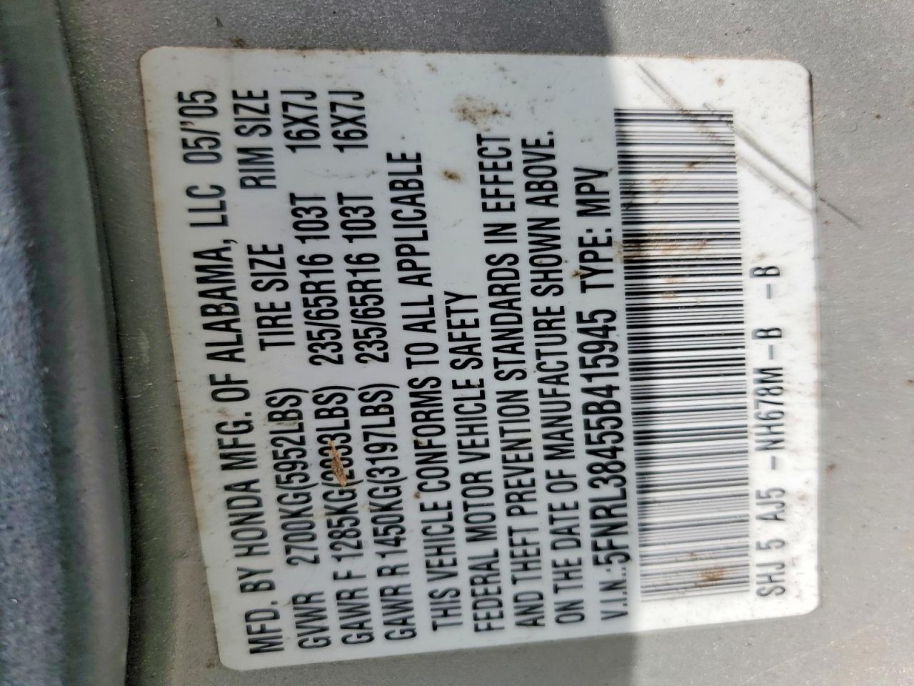 2005 HONDA ODYSSEY EX photo 13
