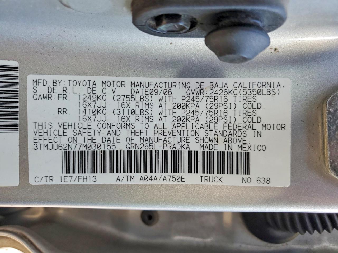 2007 TOYOTA TACOMA PRERUNNER V6 photo 34