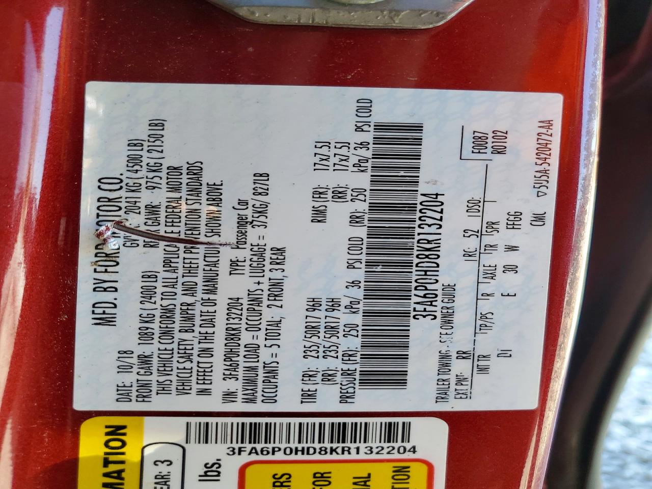 2019 FORD FUSION SE photo 23