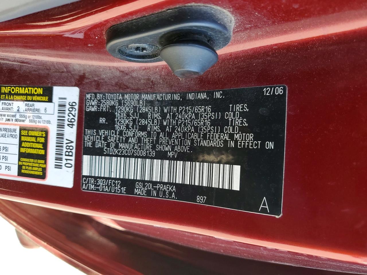 2007 TOYOTA SIENNA LE 8-PASSENGER photo 13