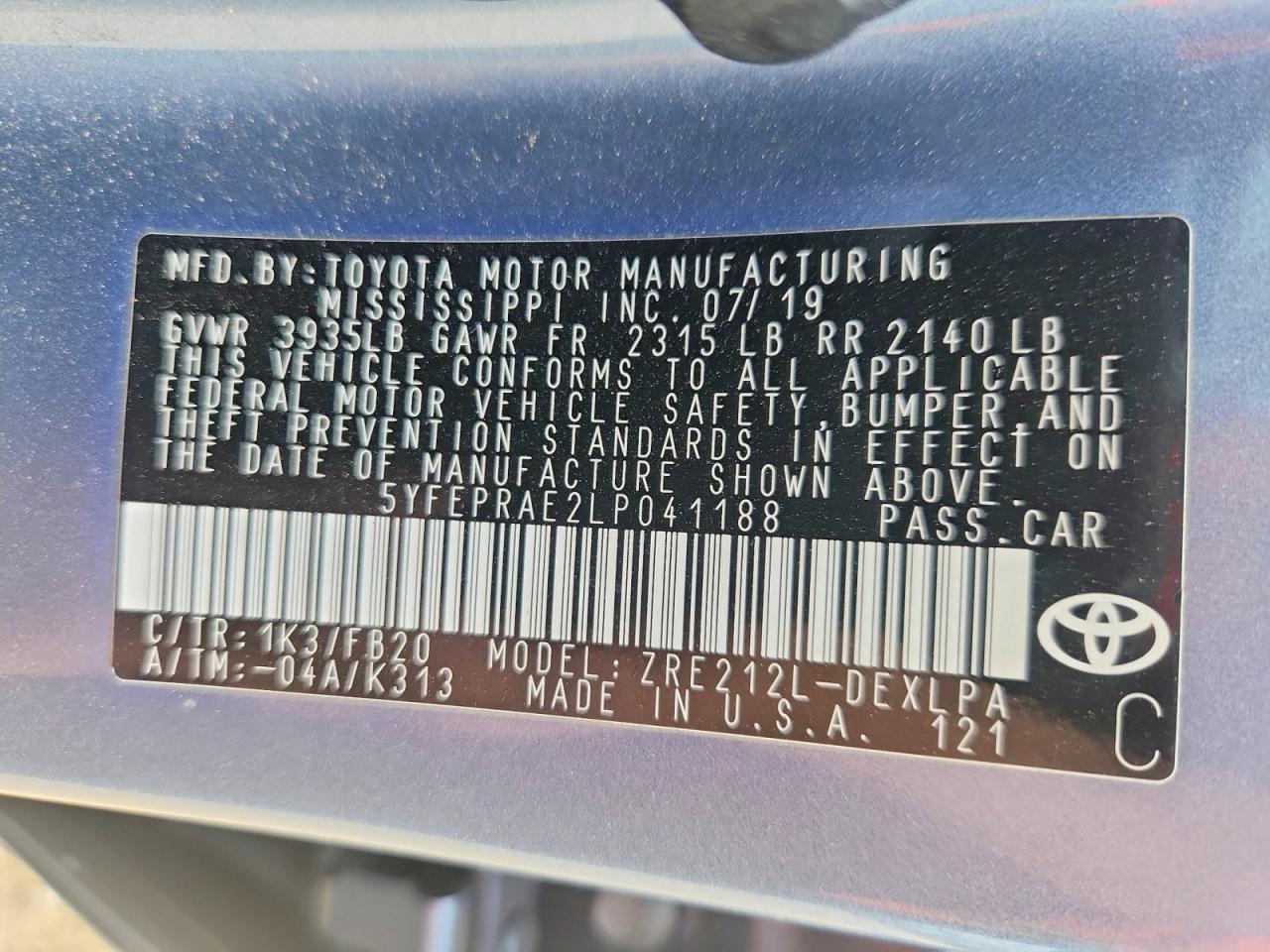 2020 TOYOTA COROLLA LE photo 23