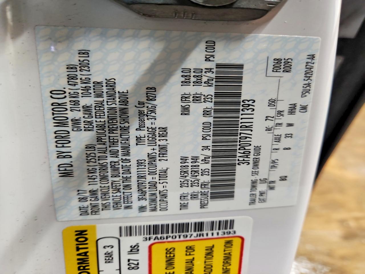 2018 FORD FUSION SE photo 25