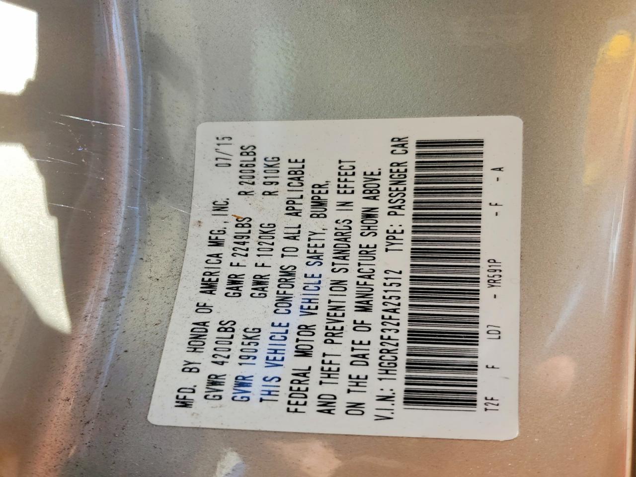 2015 HONDA ACCORD LX photo 13