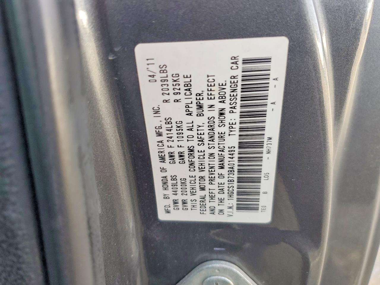 2011 HONDA ACCORD EX photo 23