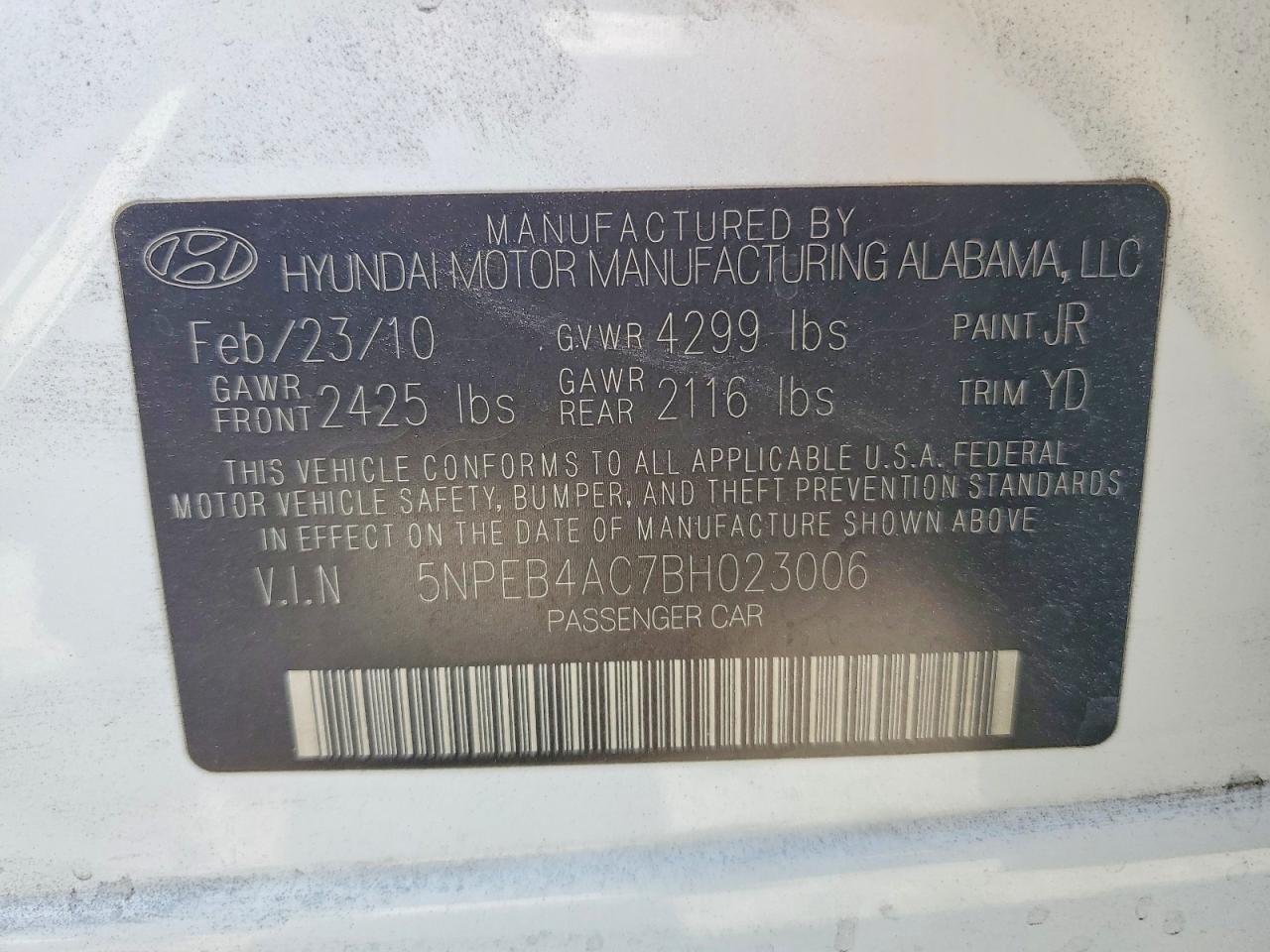 2011 HYUNDAI SONATA GLS photo 23