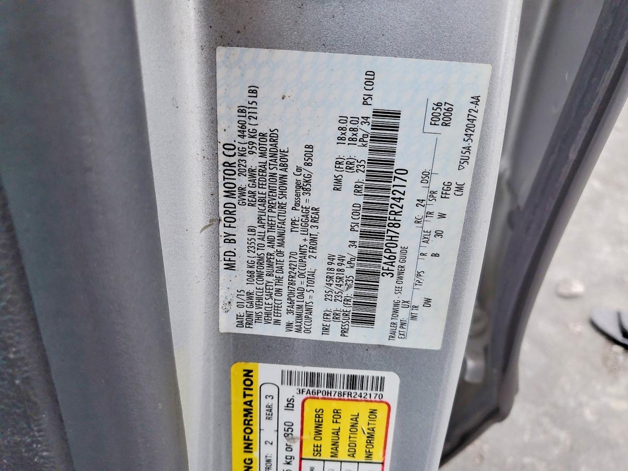 2015 FORD FUSION SE photo 34