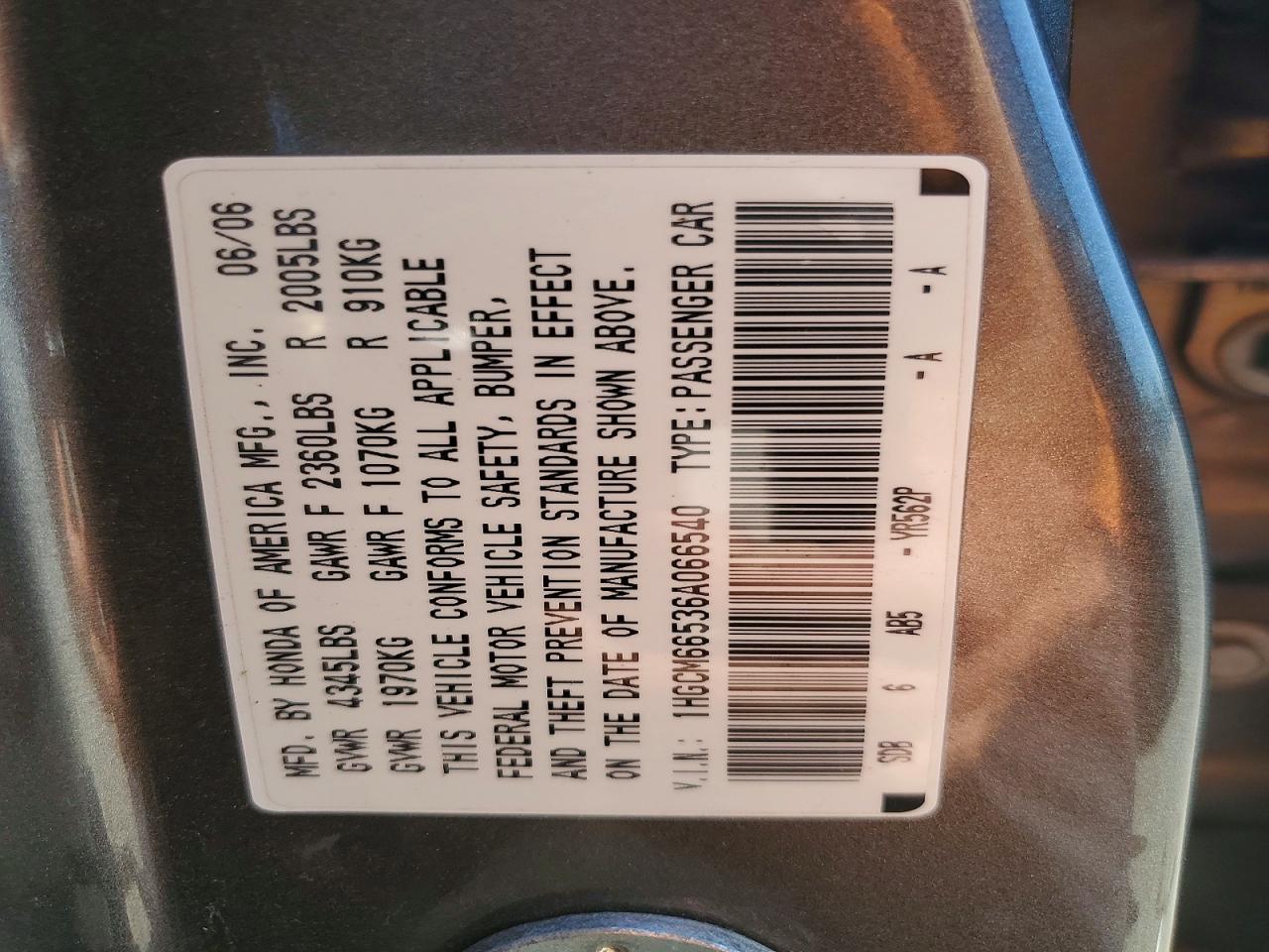 2006 HONDA ACCORD EX photo 23