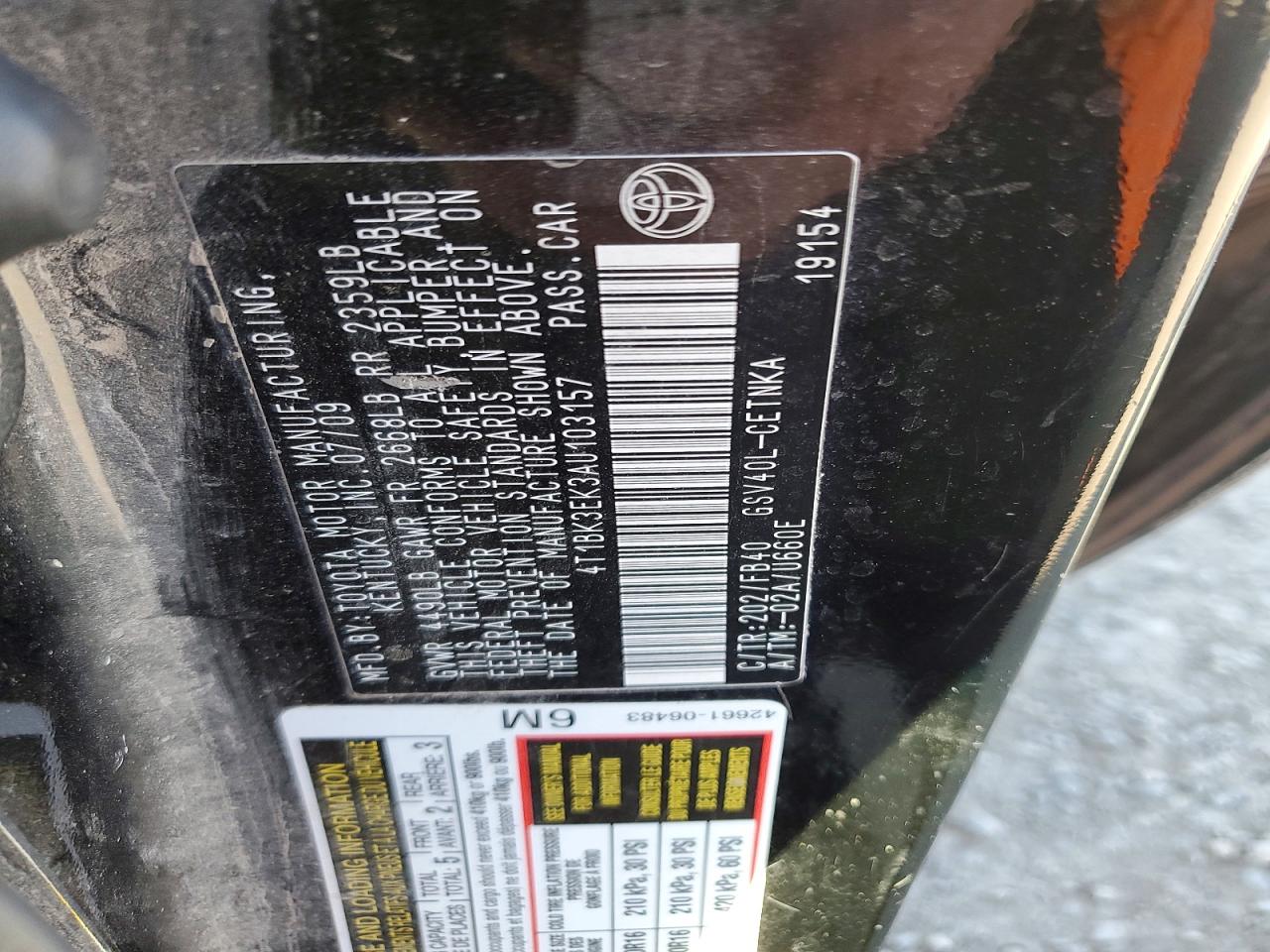 2010 TOYOTA CAMRY LE V6 photo 12