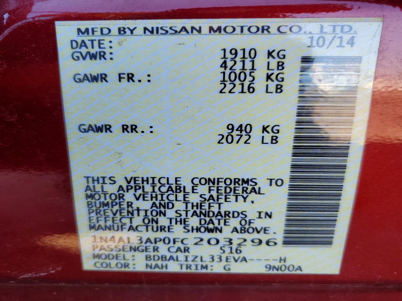 2015 NISSAN ALTIMA 2.5 SV photo 34