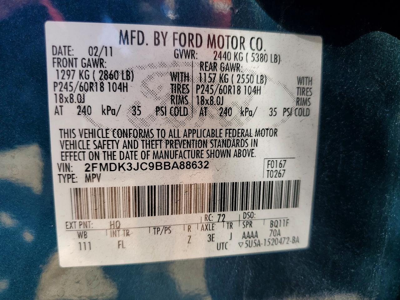 2011 FORD EDGE SEL photo 12
