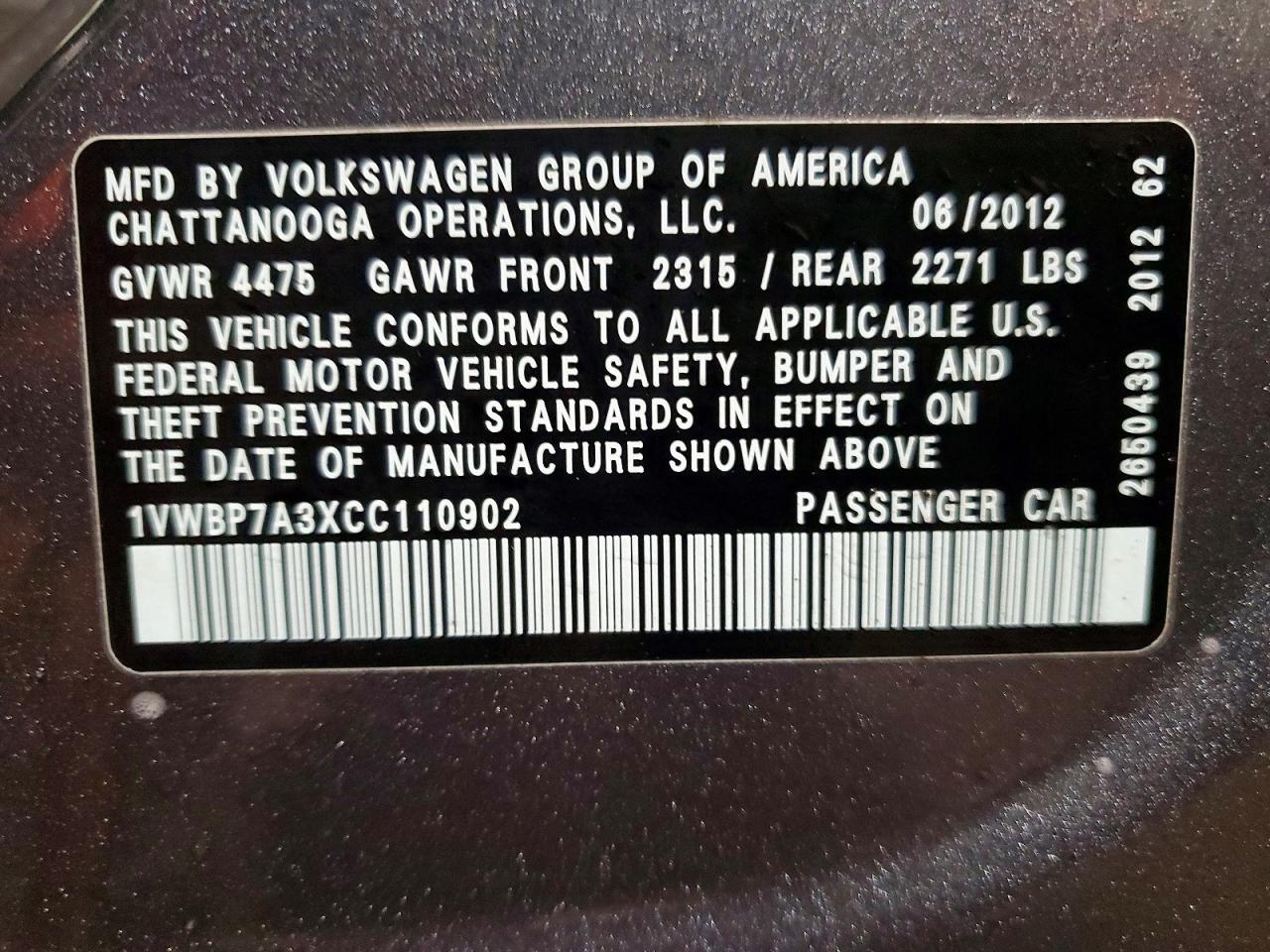 2012 VOLKSWAGEN PASSAT SE photo 25