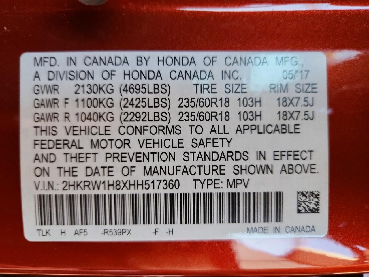 2017 HONDA CR-V EXL photo 37