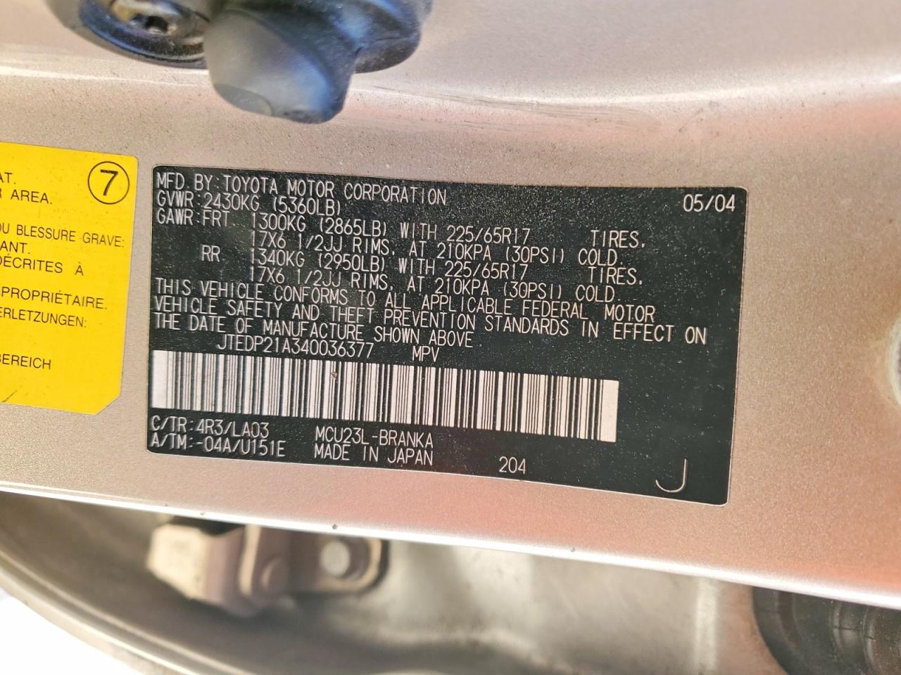 2004 TOYOTA HIGHLANDER LIMITED photo 37
