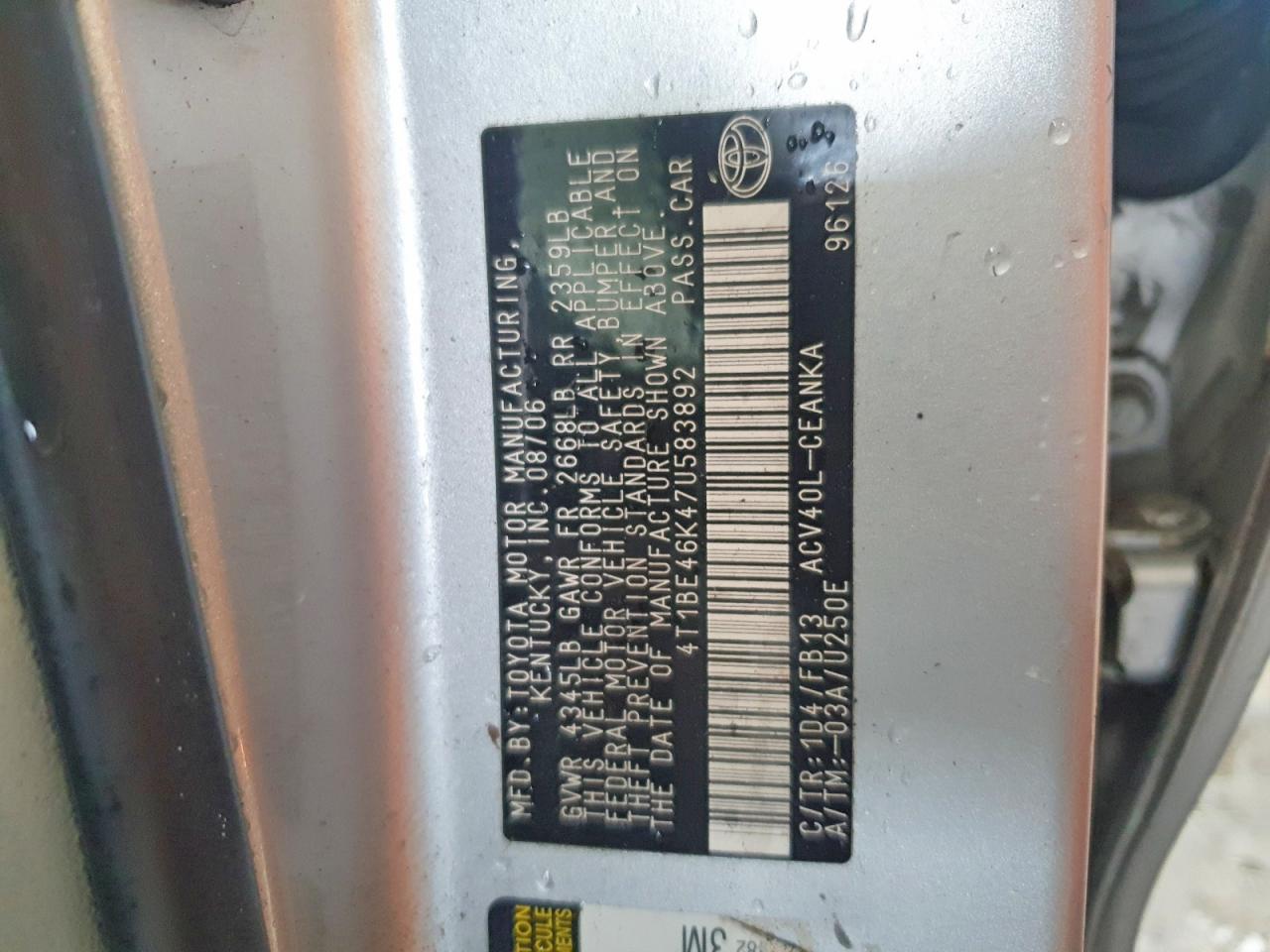 2007 TOYOTA CAMRY LE photo 13